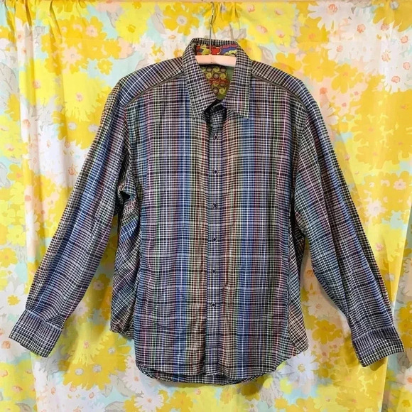Mens Robert graham colorful plaid button down dress up shirt long sleeve - Picture 2 of 13